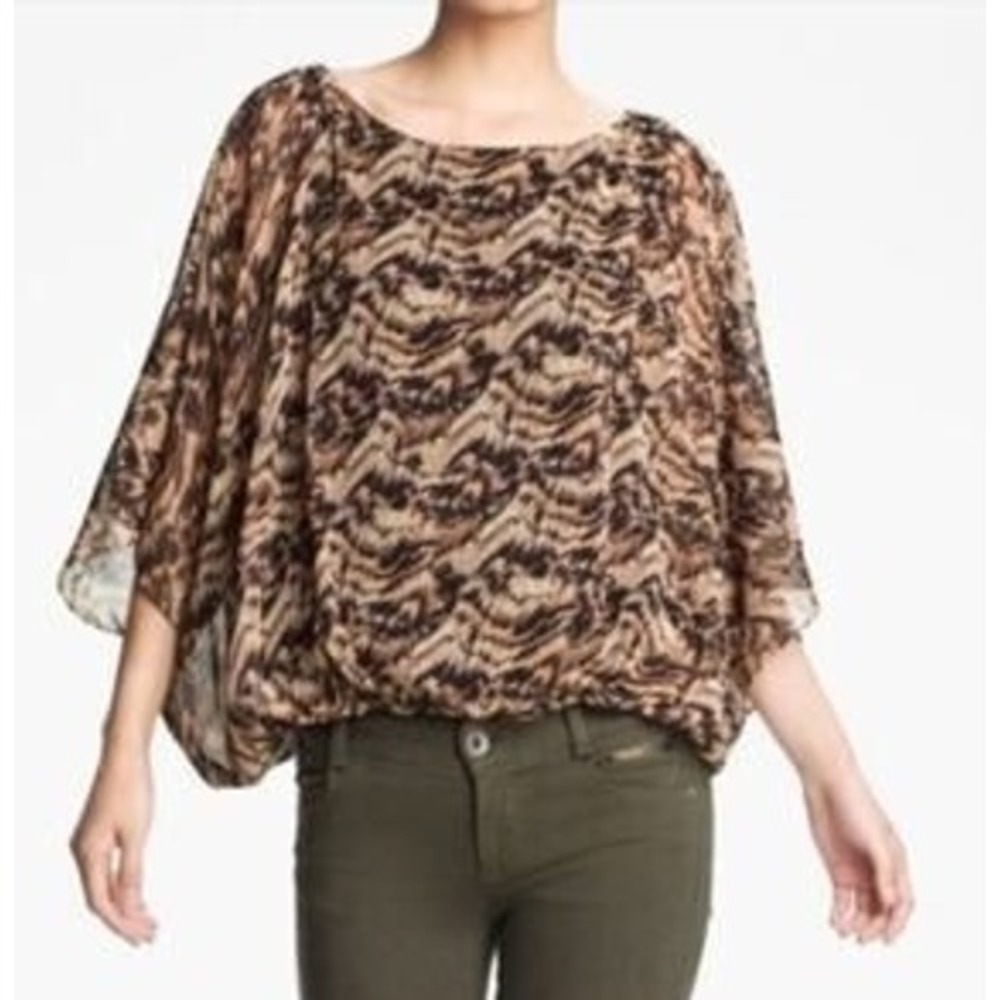 Alice + Olivia Sheer Animal Print Kimono Sleeve Shawl Blouse Women's Size S 4-6
